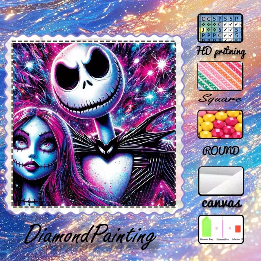 

1 piece - Potdemiel-5D-DIY - Flocking cloth - Special drill - Diamond painting set - Skull couple - Diamond art