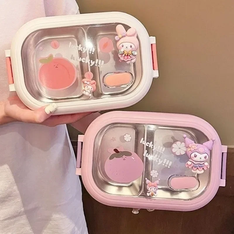 Kuromi Anime Kawaii Sanrio Cinnamoroll Fruit Insulated Lunch Box Cute Cartoon My Melody Tableware Storage Case Gifts for Kids