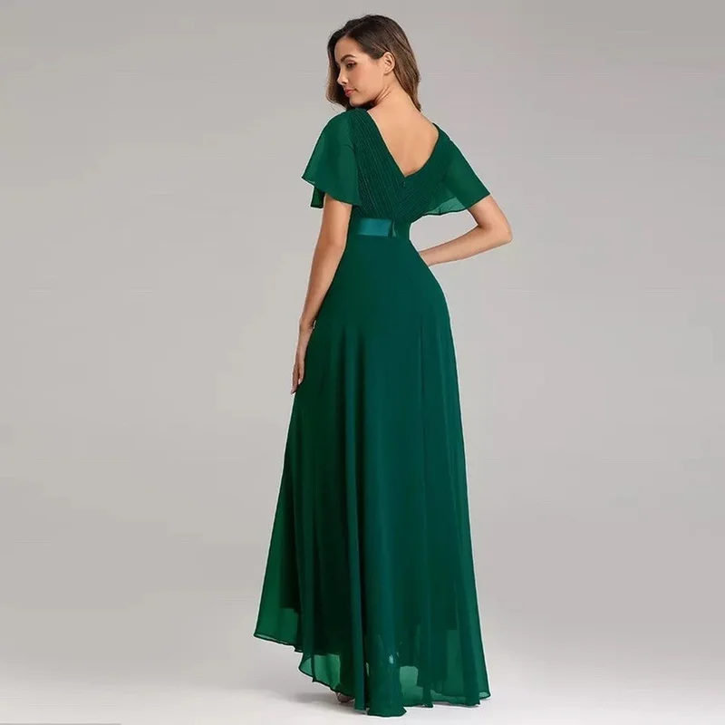 

Evening Chiffon Gown with Ruffles for Wedding Par Women's mid Waist H Version ort Sve Dr Ethnic Sle Ciwalk