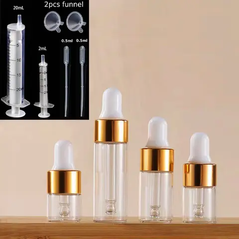 유리 스포이드 빈 투명 골드 캡 향수 피펫 에센셜 오일, 아로마 테라피 작은 샘플 병, 1 ml, 2 ml, 3 ml, 5ml, 50 개