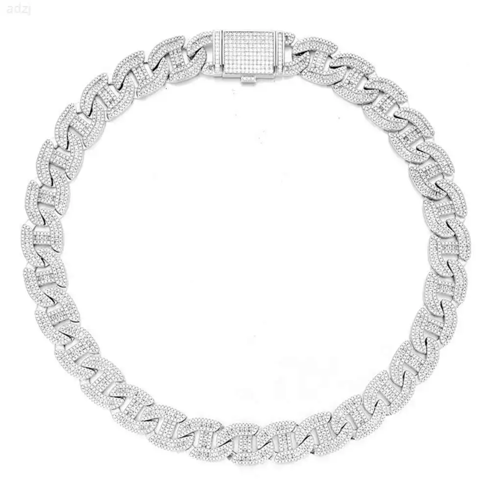 Hip Hop Jewelry 12mm White Gold Plated Iced Out Cuban Link Cz Prong Cuban Link Chain Necklace Diamond Cuban Chain