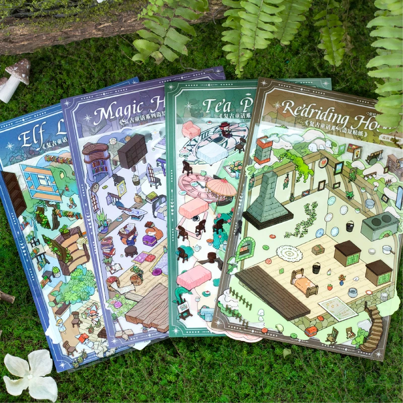 Kawaii theekransje 3D Bos Roodkapje Landschap Sticker DIY Pocket Cabin Scène Festival HolidayChildren geschenken