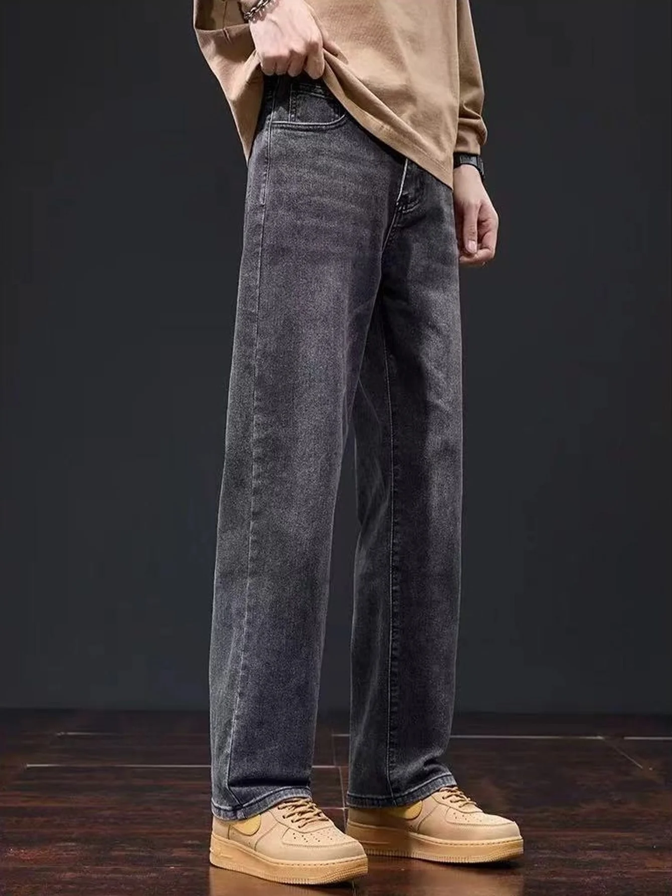 

Минималистичные серые джинсы slim fit для мужчин, уличный стиль, легкий ретро-дизайн. Аксессуары и ремни в комплект не входят.