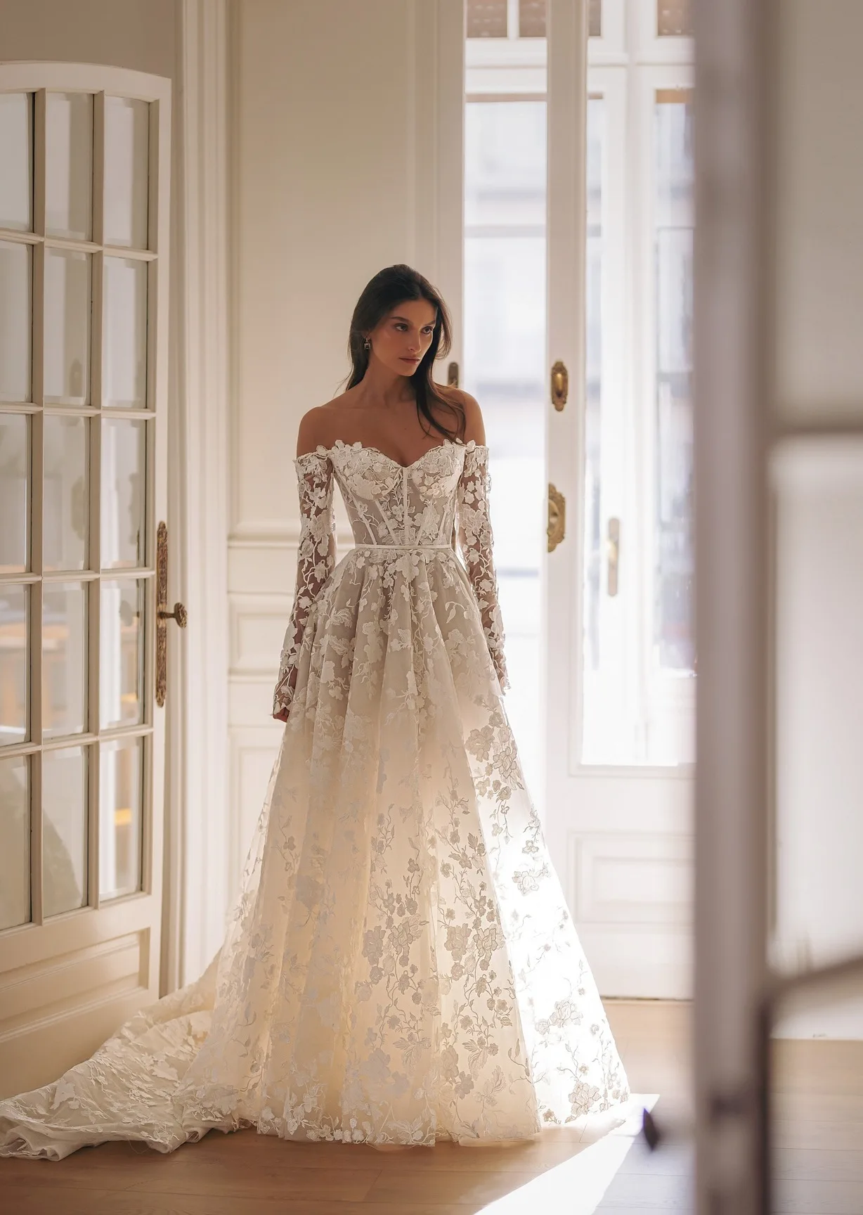 Lace Wedding Dress Vestidos De Novia Talla Grande Elegantes Con Corset Abiti Da Sposa Sartoriali Long Sleeve Off The Shoulder