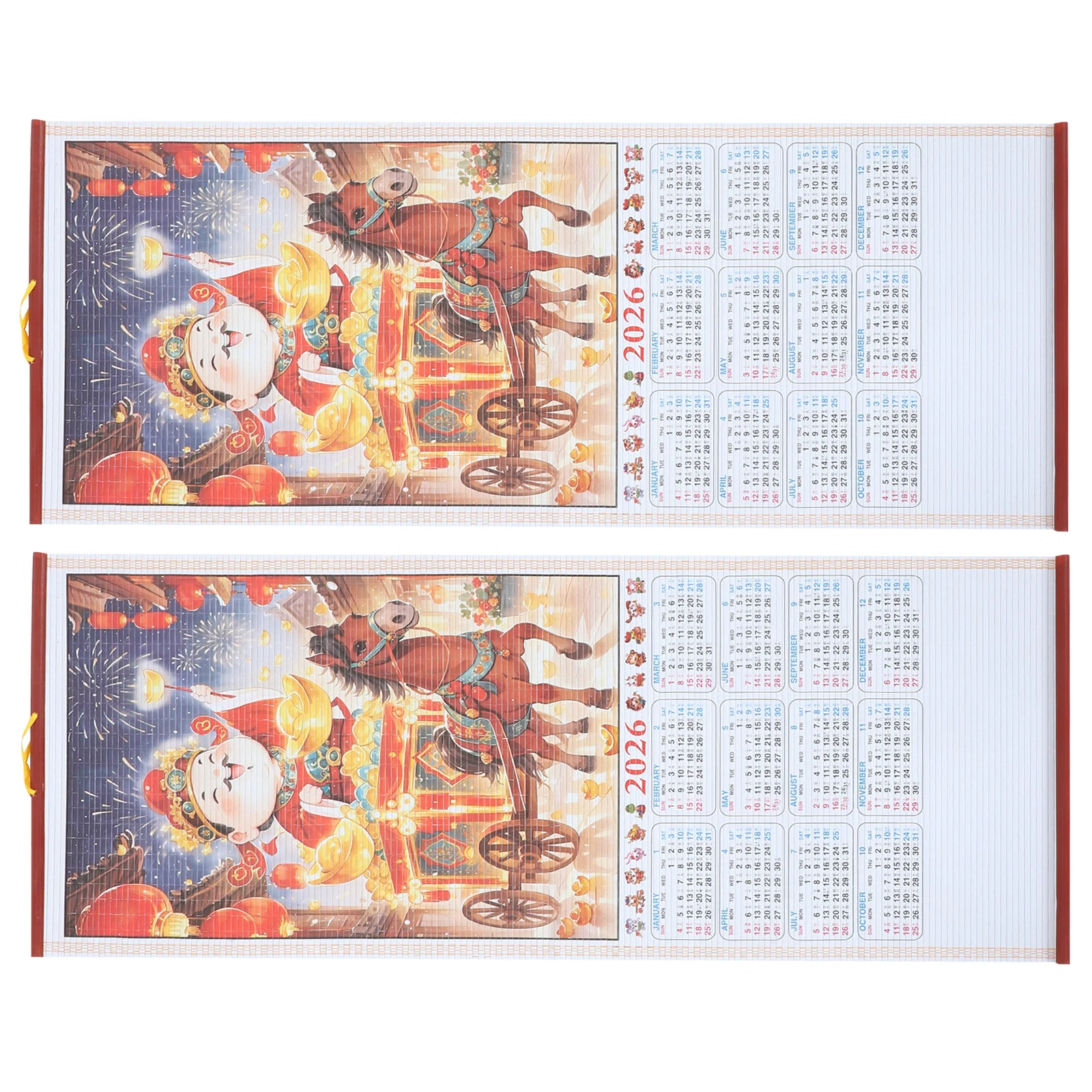 

2pcs Chinese New Year Scroll Year Of The Horse Traditional Lunar Monthly Decorative Home Office Hanging Cultural Zodiac Wall