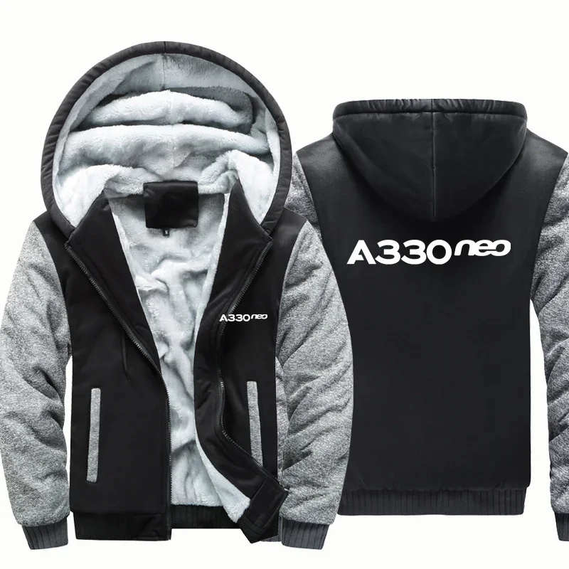 A330neo Fleece Warm Wool Aviation Pilots Flight Men Coat Jackets Autumn Winter Zipper Hooded Thick Hoodies Sweatshirts