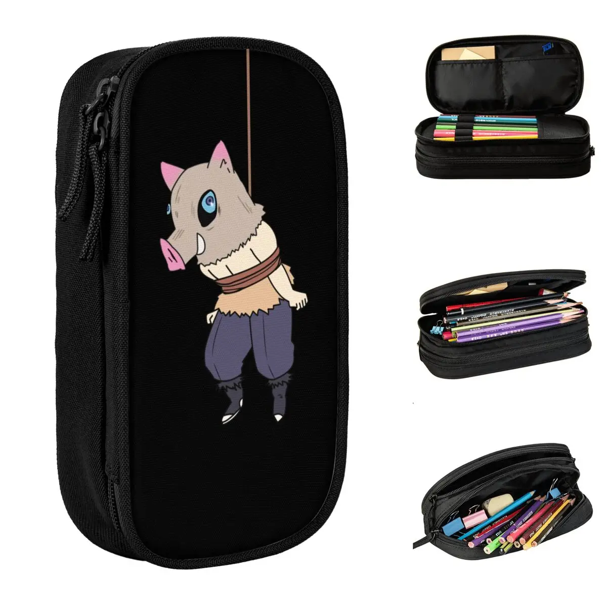 Fun Inosuke Hashibira Pencil Cases Demon Slayer Anime Demon Blade Pencilcases Pen Box for Student Big Capacity Bag Stationery