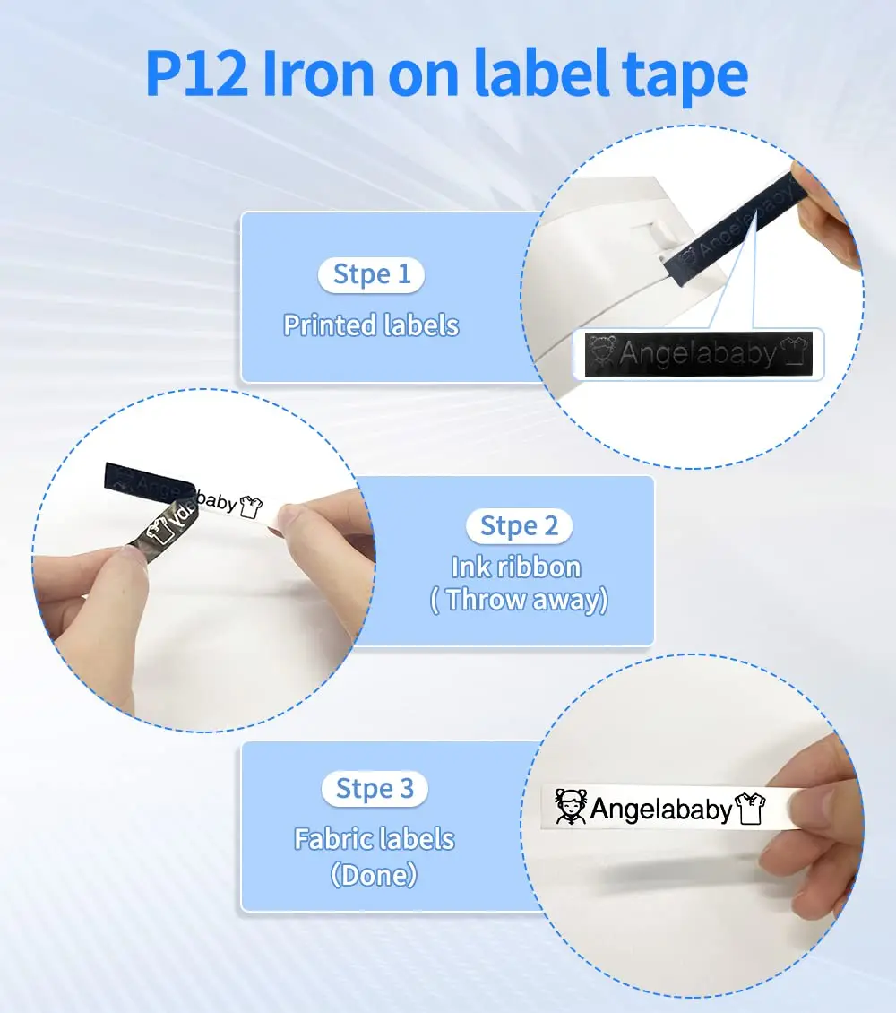 Phomemo Fabric Iron-on Thermal Label Tapes 12mmx2m Compatible with Phomemo P12 DYMO LetraTag 200B LT-100H, LT-100H Plus Printer