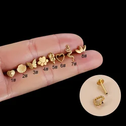 1Piece 1.2*8mm G23 Titanium Piercing Heart Snake Flat Studs Lip Stud Earring for Women Ear Cuffs Titanium Body Jewelry