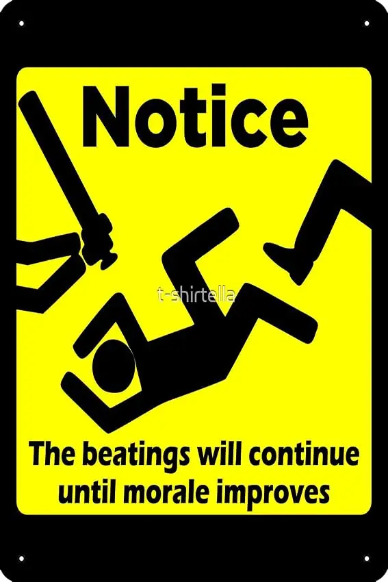 NOTICE The Beatings will continue unti morale improves Poster Funny Metal Tin Sign for Home Kitchen Bar Room Garage Decor 