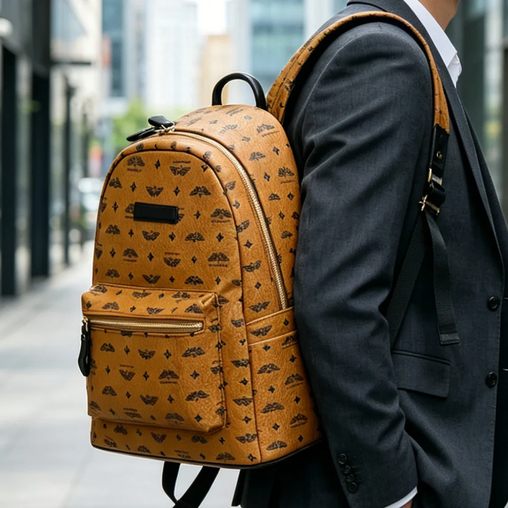 Luxuriöse Design-Rucksäcke für Herren, große Reisetaschen, Business-Laptop-Rucksäcke, modische Rucksäcke mit Printmuster, Leder-Rucksäcke, Unisex. – Detail 6
