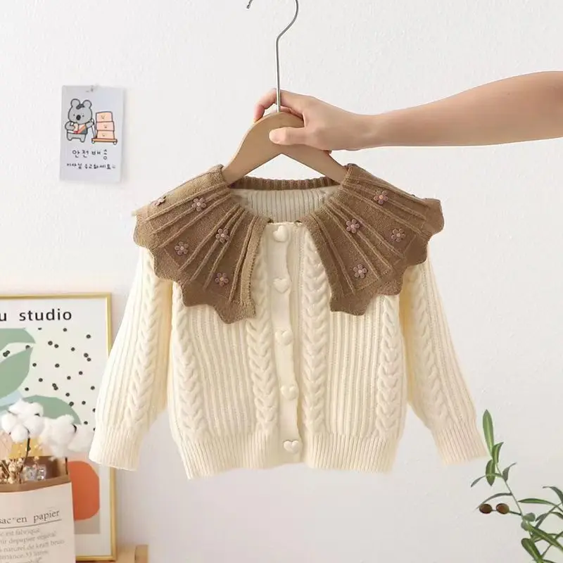 Kids Girls Spring and Autumn Cardigan Sweater 2023 New Fashionable Baby Knitted Top Autumn Children\'s Clothing Children\'s Coat