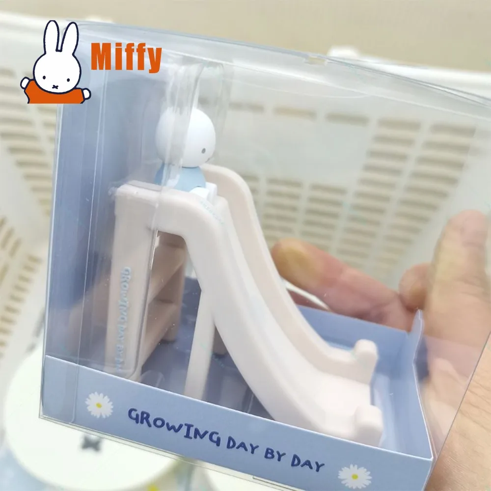 Kawaii Miffy Slide Phone Stand Cute Rabbit Desktop Holder Pastel Pink Blue Floral Pattern Aesthetic Study Desk Decor Girl Gift view 3
