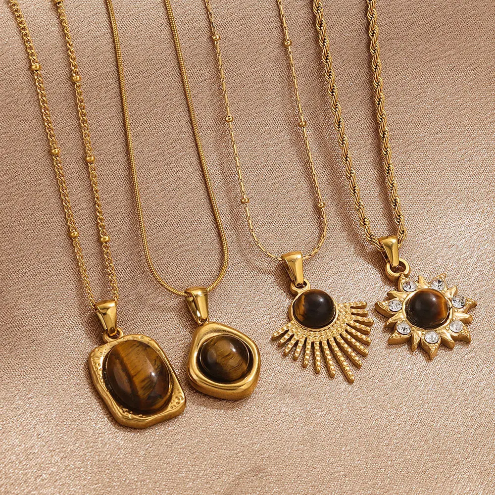 خمر 45 سنتيمتر الحجر الطبيعي النساء سحر قلادة الأزياء البوهيمي الذهبي الفولاذ المقاوم للصدأ سلسلة مجوهرات للماء عطلة هدية