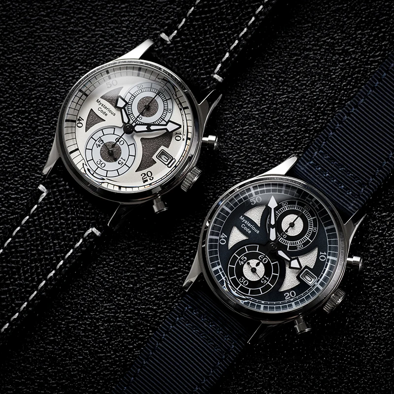 Código misterioso 38MM cronometraje de cuarzo japonés VK63 cristal de aviación cristal de zafiro Formal reloj de acero inoxidable resistente al agua para hombres