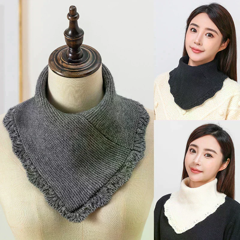 

Woman Winter Knitted Lace Ring Scarf Outdoor Warm Turtleneck Neck Warmer Detachable Winter Windproof Neck Sleeves