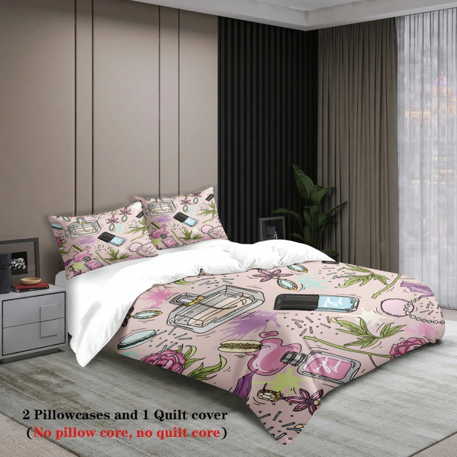3pcs Bedding Sets 3D Printed Perfume Bottle And Flowers Duvet Cover Sets With Pillowcases No Filling