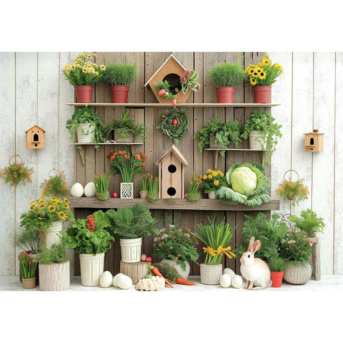 Allenjoy Easter Fruits Vegetables Green Plants Backdrop