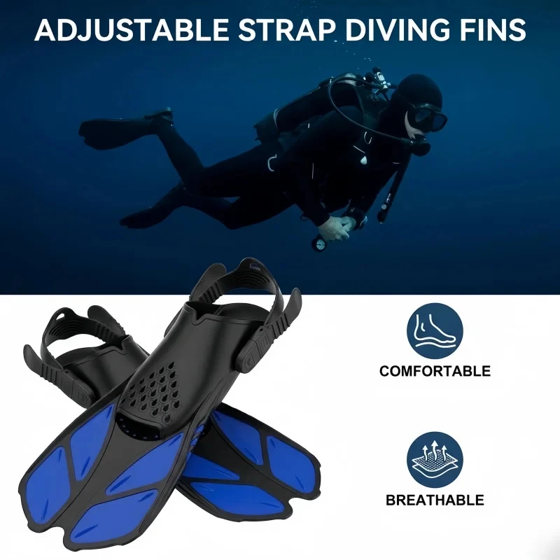 Open Heel Diving Fins with Adjustable Buckles, Snorkel Swimming Flippers Scuba Diving Shoes for Adults Swimming Snorkeling Under