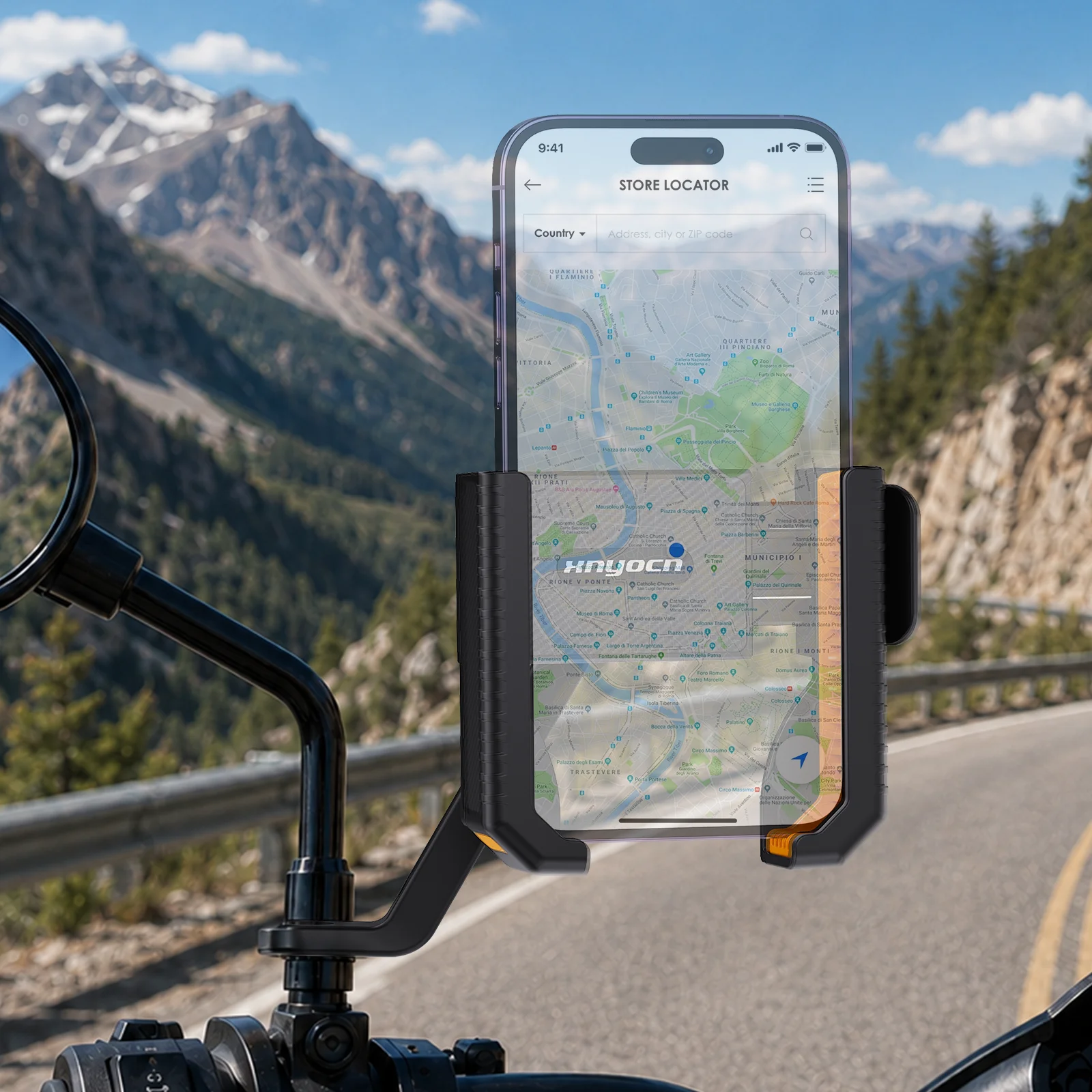 Motorcycle Rearview Mirror Phone Mount with Memory Lock for 4-7 Inch Smartphone Motorbike Scooter Navigation Bracket Secure Hold