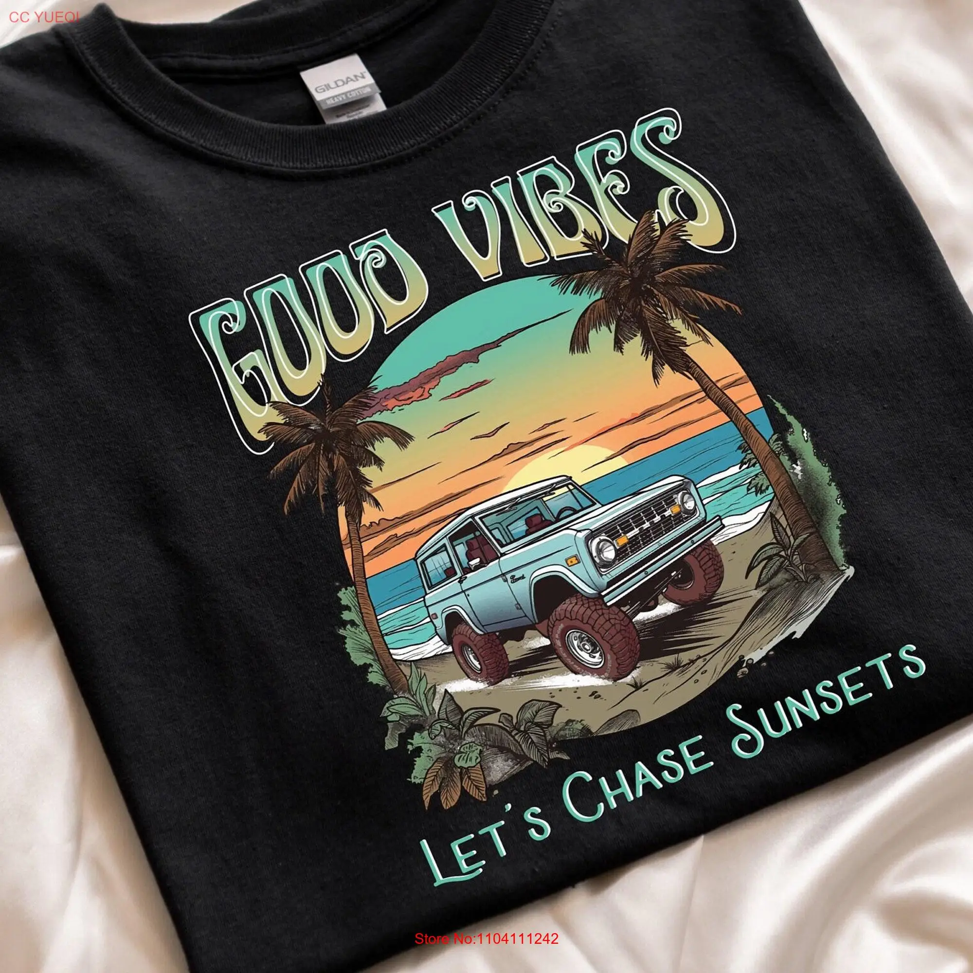 Good Vibes Let's Chase Sunsets T Shirt Inspirational Summer Vacation Girls Trip Cute Beach long or short sleeves