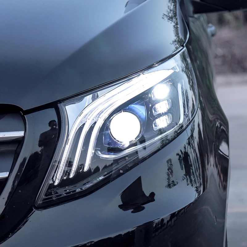 Suitable for 2016-2023 Mercedes-Benz Vito headlight assembly modification with LED lens light guide daytime running lights in Ma