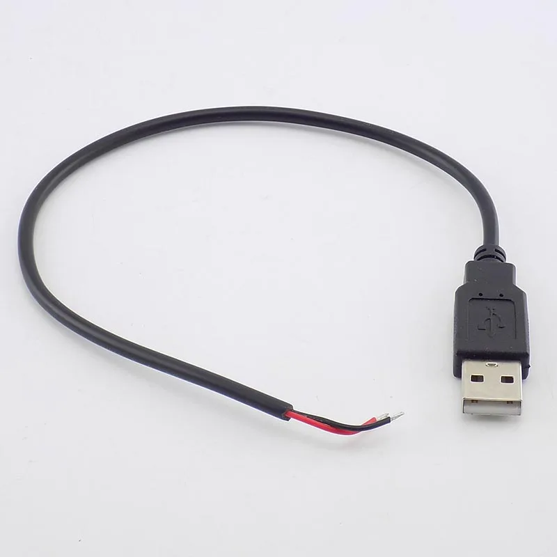 Adaptor pengisi daya kabel 2 Pin pria, isi daya untuk perangkat pintar DIY kawat konektor L19 0.3/1/2M DC 5V USB 2.0 tipe A Male