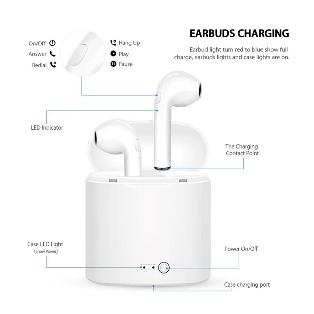 i7 سماعات لاسلكية 5.0 LED Dislpaly TWS سماعة لاسلكية تعمل بالبلوتوث سماعة مقاوم للماء الحد من الضوضاء سماعات بلوتوث للهاتف