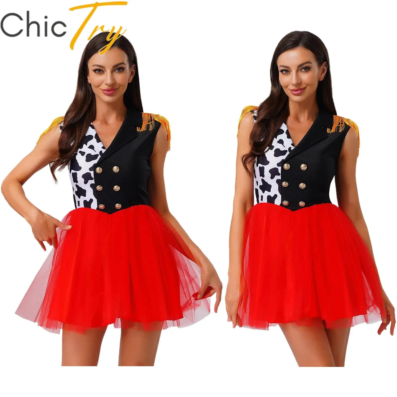 

Женский костюм клоуна-убийцы, цирковой манеж, платье для косплея, тематическая вечеринка на Хэллоуин, погоны с кисточками, тюлевой подол, карнавальное платье