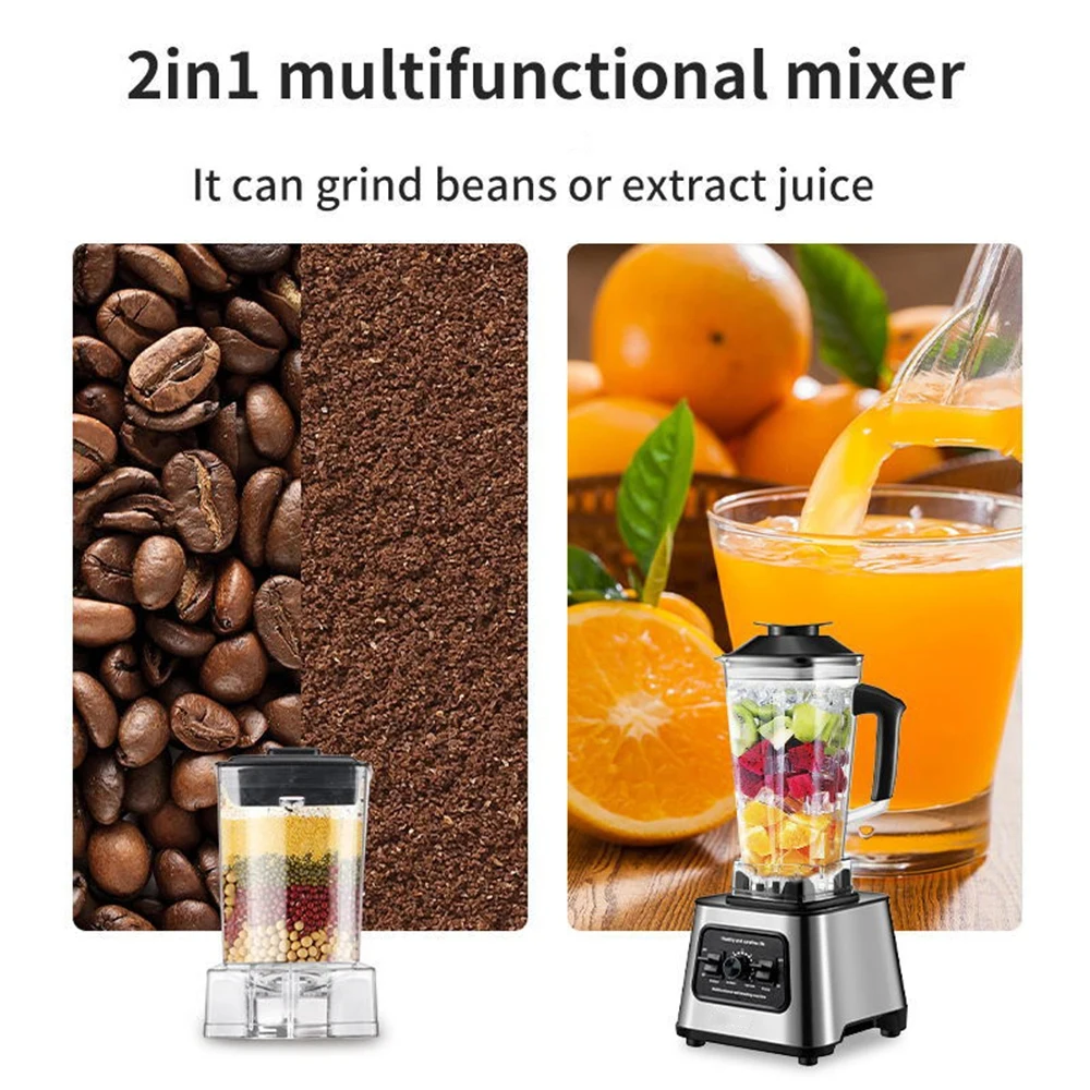 Potente licuadora de 6000 W, procesador de alimentos multifuncional de 2,5 L, máquina para preparar batidos, trituradora de hielo, molinillo de frutos secos, mezcladora de frutas y verduras, licuadora para zumos, máquina para preparar batidos de leche, ideal para el hogar y la cocina.