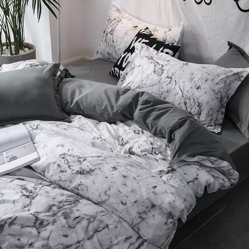 Nordic Printed Duvet Cover Set 3Pcs Skin Friendly Breathable Quilt Cover Set for Home Single Double Bedclothes for Four Seasons
