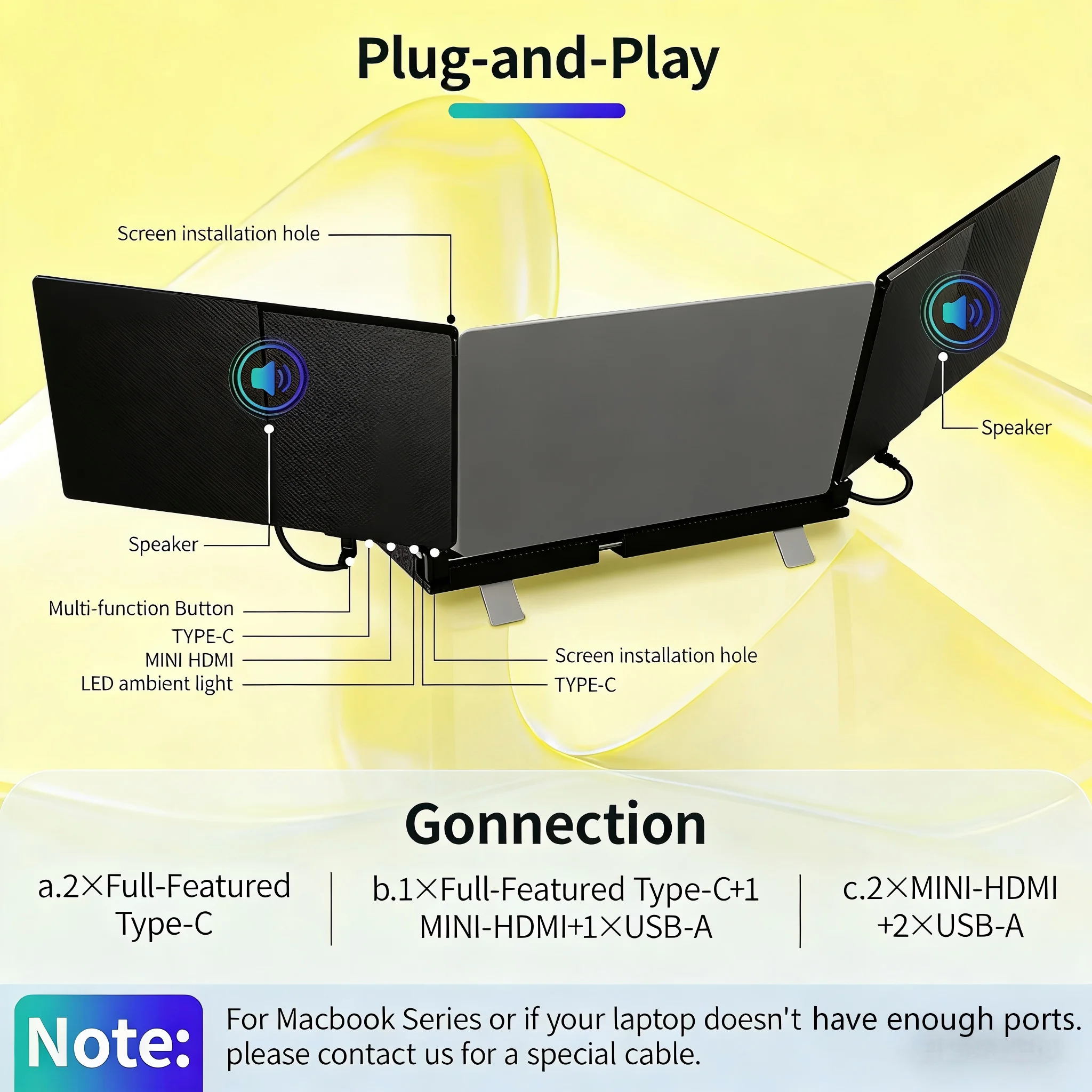 

Portable 14 Inch Dual Screen Business Laptop Monitor with Built-in Speaker IPS Panel Full HD USB Interface-PC Gaming Monitor