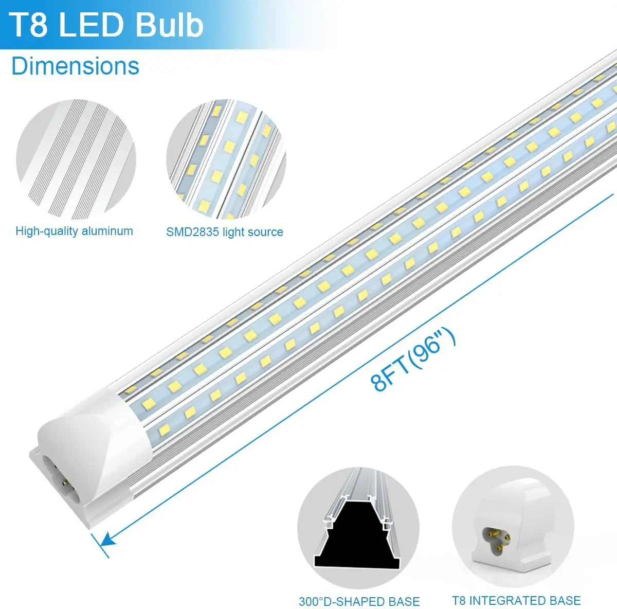 LED Shop Light 8FT, 90W 11700LM 6000K Cool White, Linkable T8 LED Tube Light Fixtures