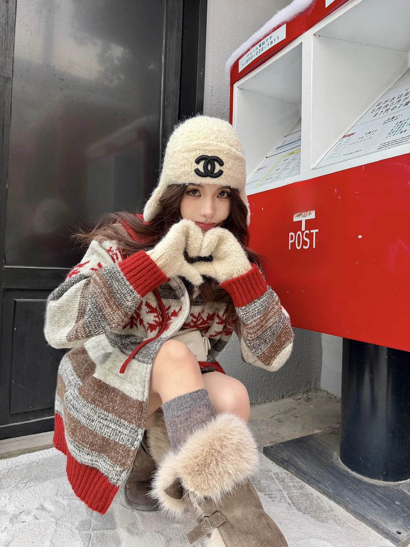 

PiRui Cisas Red Wine Fair Isle Knit Hat Zipper Women's Loose Fit Long Sve Pullover Autumn Winter New Sle Cardigan