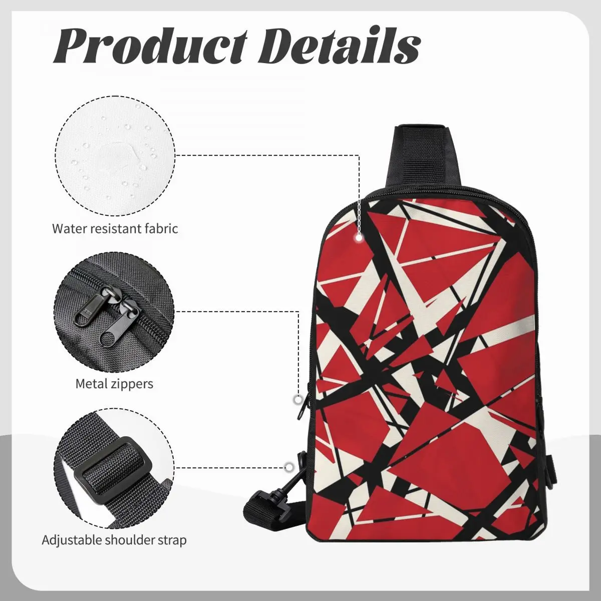 

EVH Authentic Stripes Van Halen (red) Chest Bag Men Sling Crossbody Backpack Chest Bag Travel Hiking Daypack Shoulder Bag