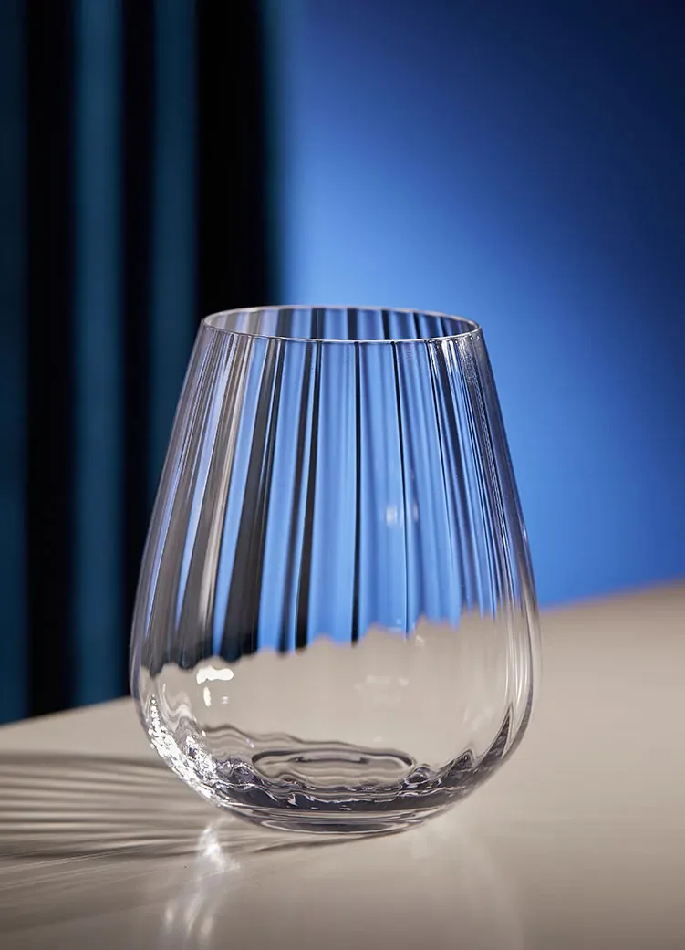 Lead-free Crystal Glass Big Belly Round Water Cup Wine Glass Vertical Stripe Simple Creative Exquisite Barware Set