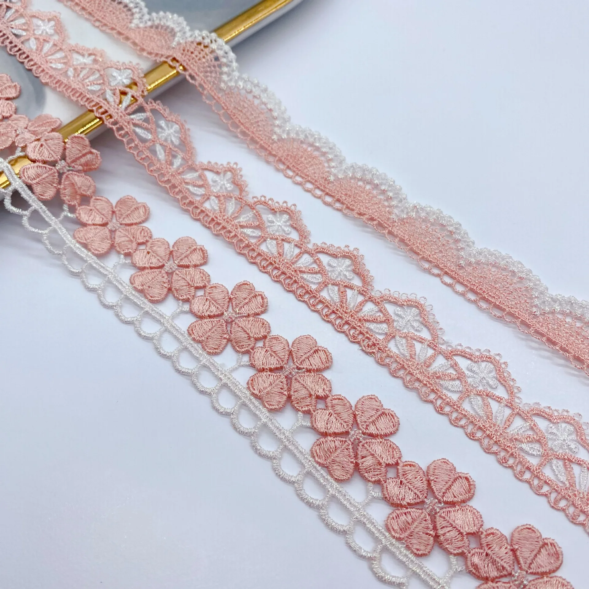 3Yards Of Embroidery White Pink Lace Fabric DIY Sewing Lolita Clavicle Chain Jewelry Wedding Garment Lace