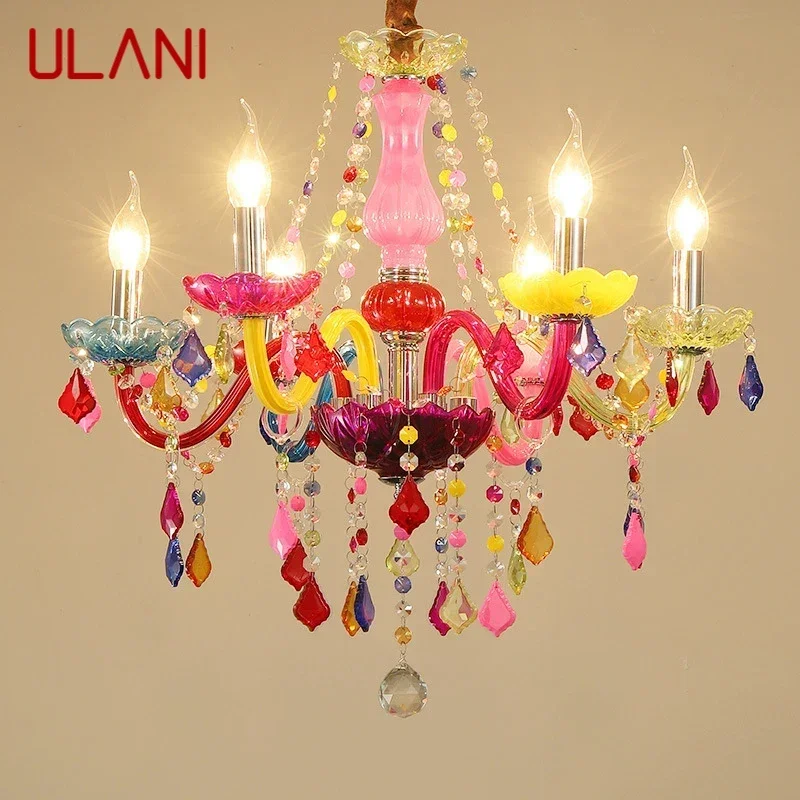 

ULANI European Style Crystal Pendent Lamp Pink Girls' Room Candle Lamp Luxurious Living Room Restaurant Bedroom Villa Chandel