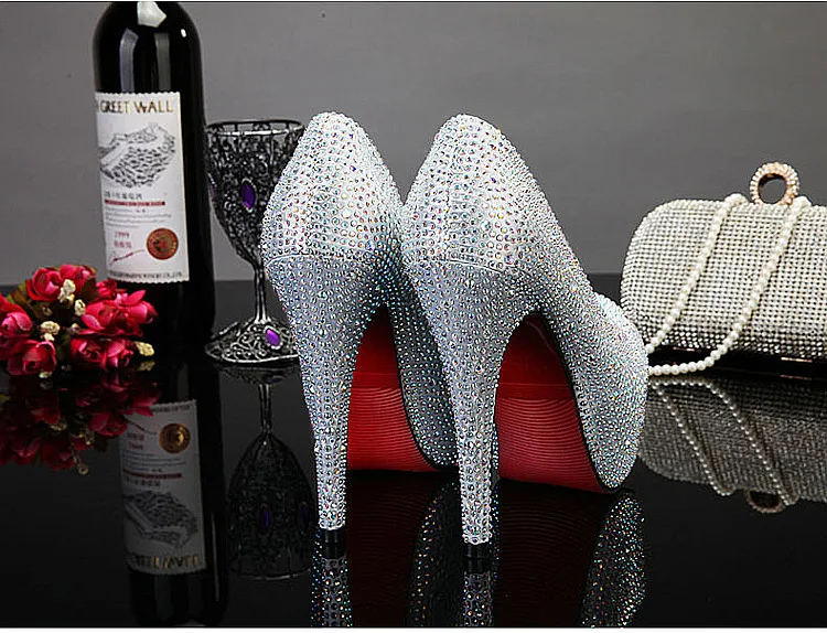 New Rhinestone High Heels Waterproof Platform Super High Heel Wedding Shoes