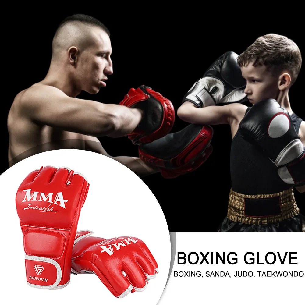 Half Finger Training Sparring Gloves Wearable PU Mitts Hand Protector Tear Resistant Breathable Durable for Sports Supplies