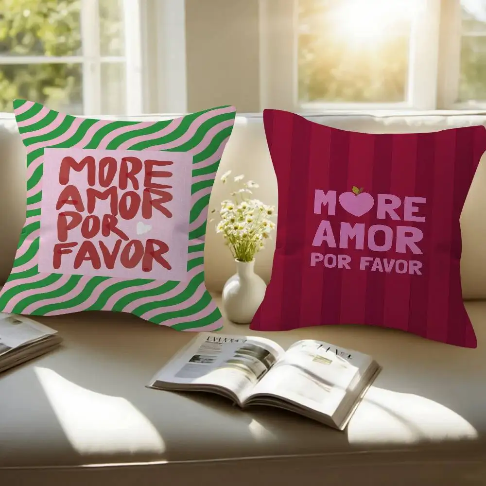 Nordic More Amor Por Favor Colorful Eclectic Pink Love Personalized Picture Text Home Decorative Pillows Household Gifts 45x45cm