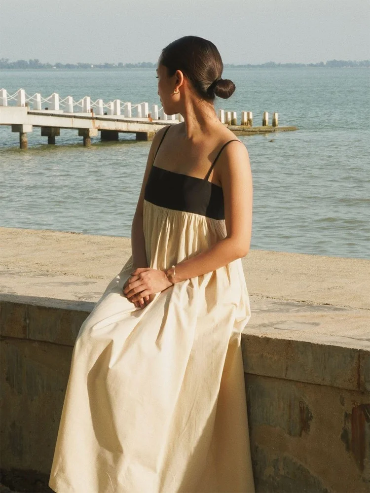 

Solid Camisole Long Women Dress Patchwork Backless Elegant Sleeveless High Waist Thin Straps Vestido 2026 New Street Party Wear