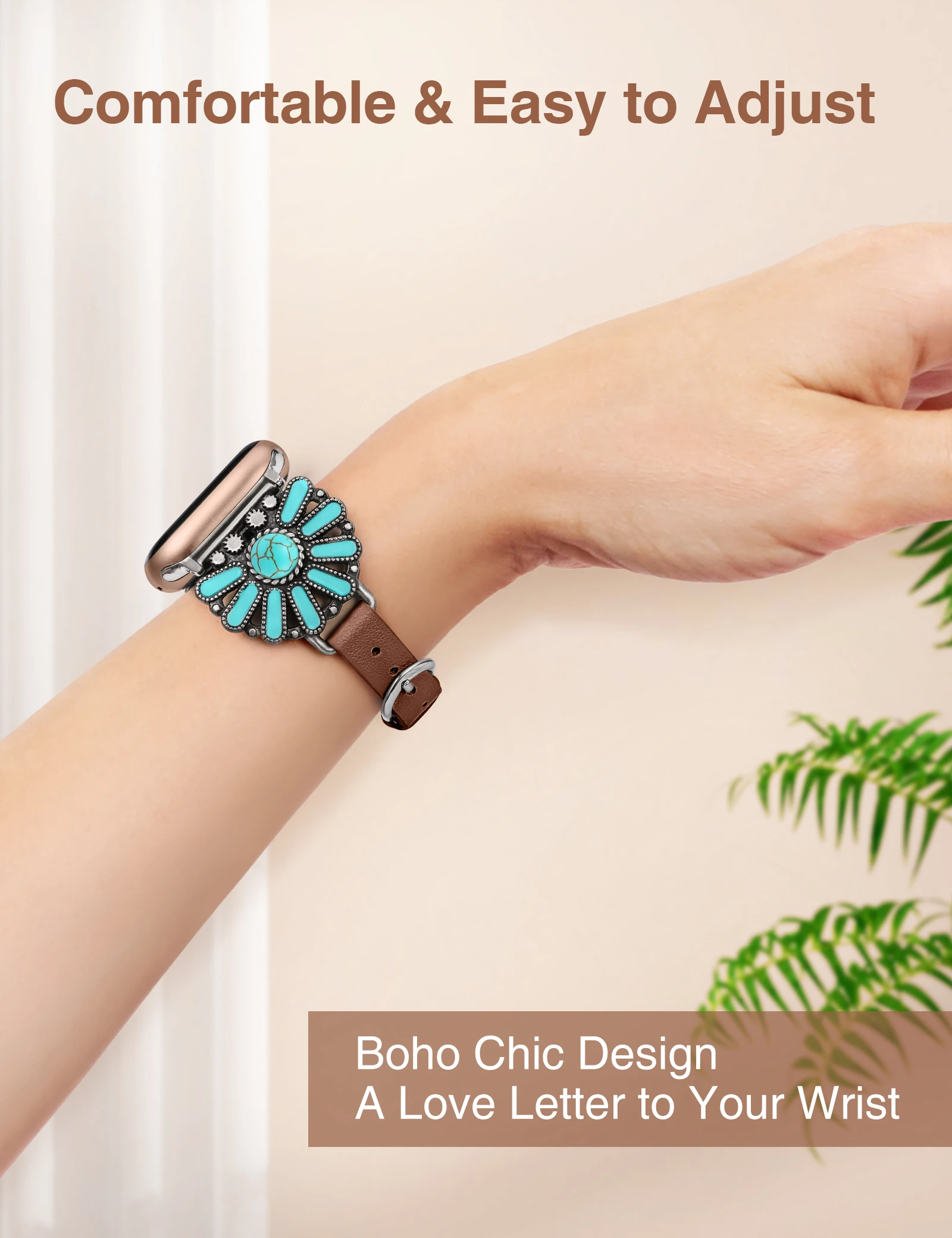 Boho Western Vintage Leather Strap For Apple Watch Band 44mm 49mm 45mm 42mm 40mm Turquoise Strap For IWatch Series Ultra 9 8 7 6