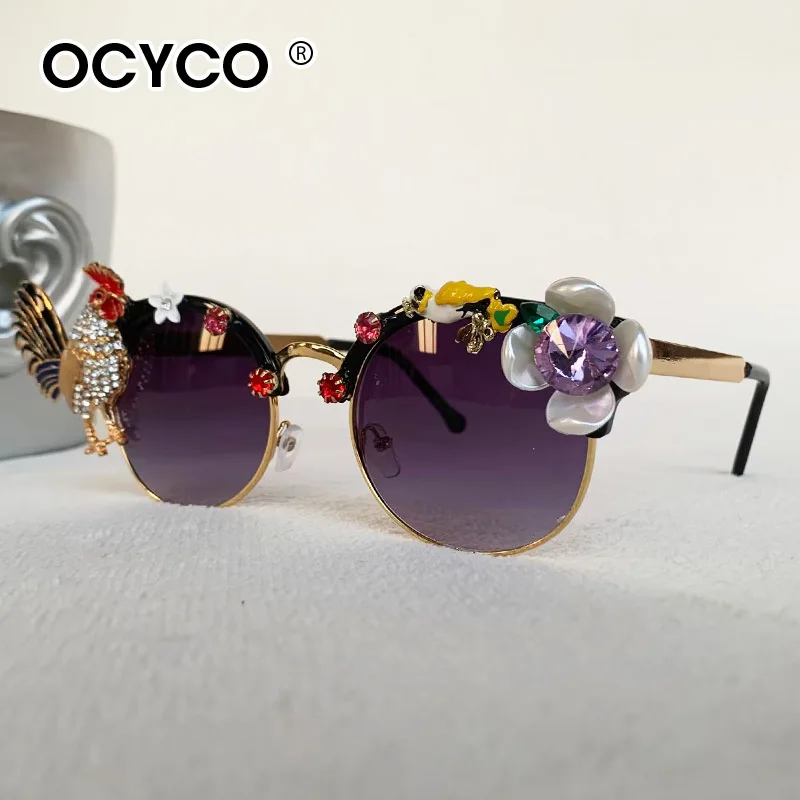 

﻿ НОВЫЕ модные солнцезащитные очки ручной работы в стиле барокко для женщин, очки «кошачий глаз» для девочек, высококачественные очки с золотой курицей для женщин