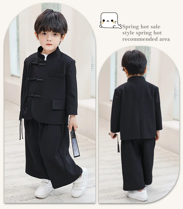 Prince Boys Chinese Style Zhongshan Suit Children Shun Oguri Jacket Pants Set Kids Han Dynasty Dress Student Graduation Dress