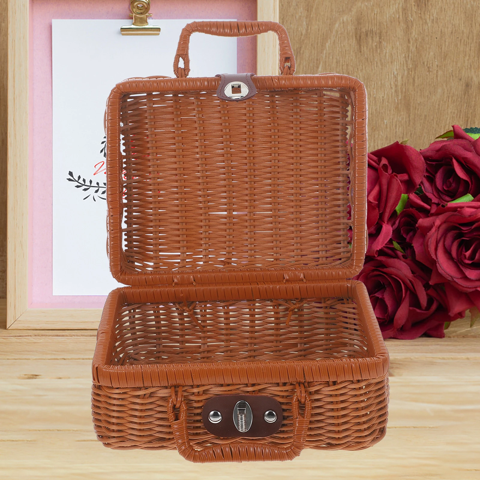 

Imitation Rattan Storage Box Woven Vintage Suitcase Basket Boxes Small Wedding Duvet Trunk