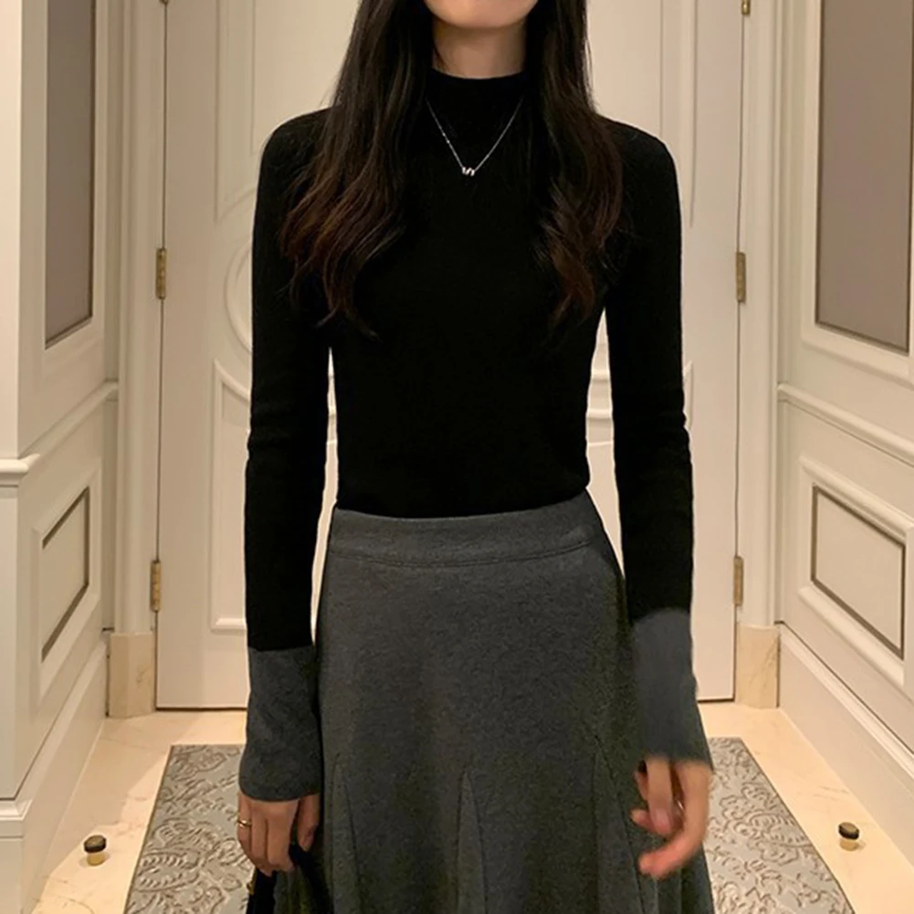 ท็อปส์ซูพื้นฐาน ท็อปส์ซูสีตัดกัน ลําลอง ท็อปส์ซูเข้ารูป เสื้อผ้าตัวยาวปกติ ดีไซน์ลวดลายสีทึบ สวมใส่ได้ทุกวัน