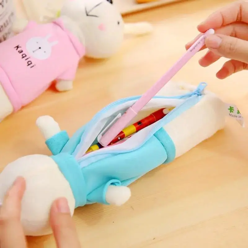 1Pcs Fun Cartoon Rabbit Pencil Bags Animal Stationery Bunny Bag studente Creative Doll Pen Package peluche bambini portamonete regalo