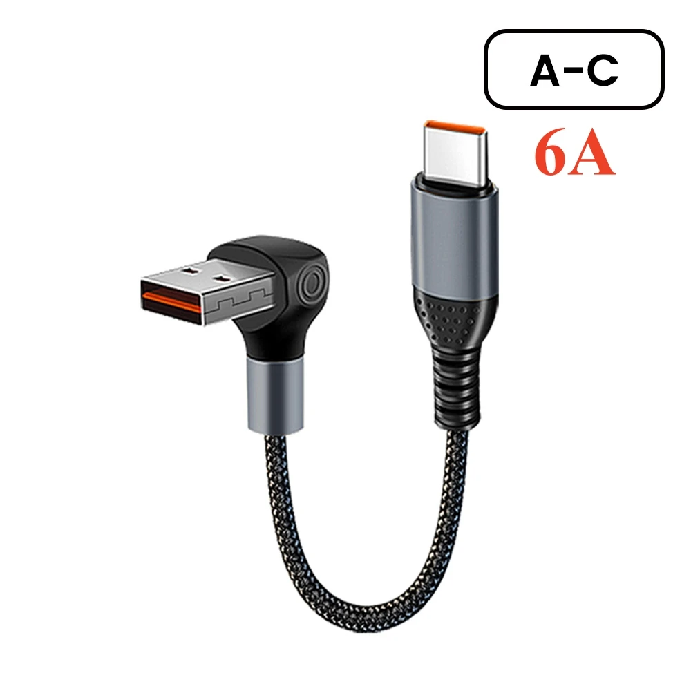 Crouch 90 graden korte kabel USB Type C naar Type C 6A 66W snel opladen 25CM 50CM Power Bank USB C-kabel voor iPhone Huawei Xiaomi