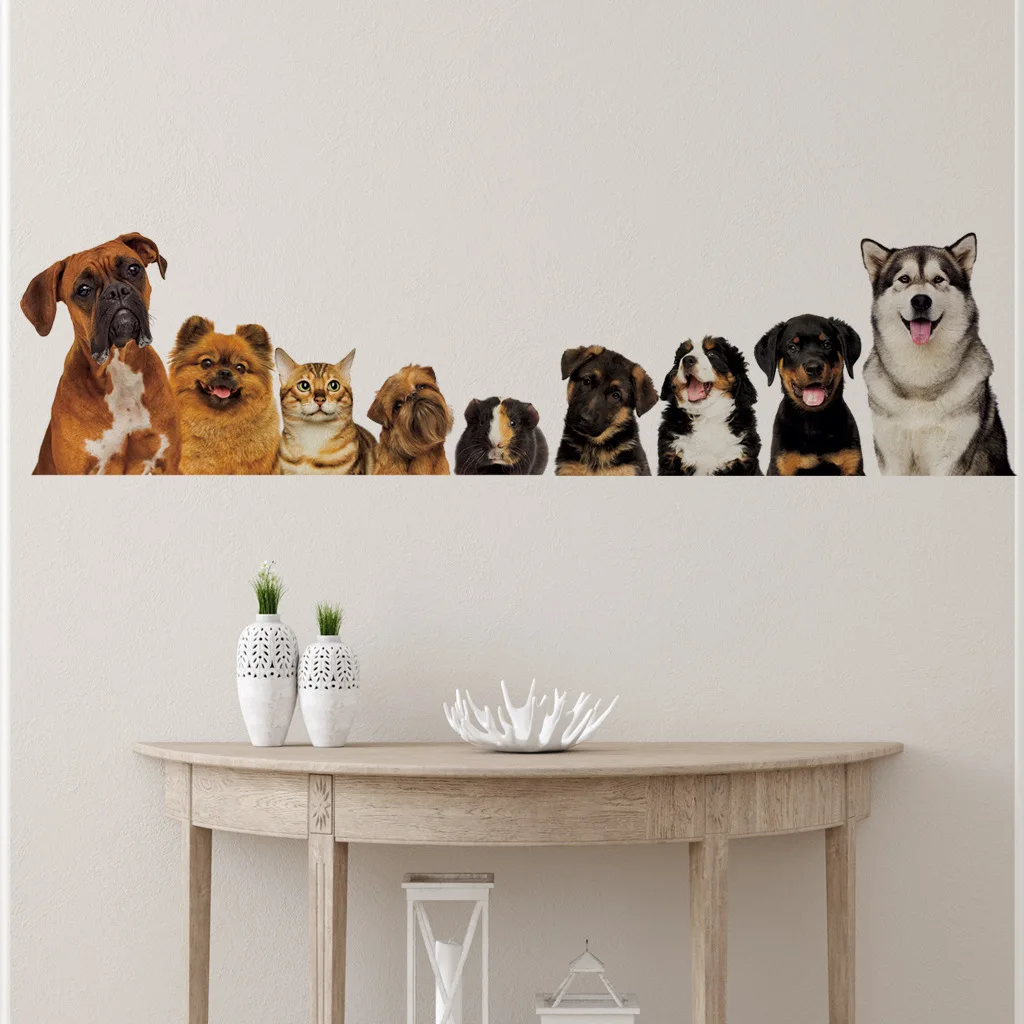 C30# 9 Cute Cats And Dogs Wall Sticker Kids Room Background Home Decoration Mural Living Room